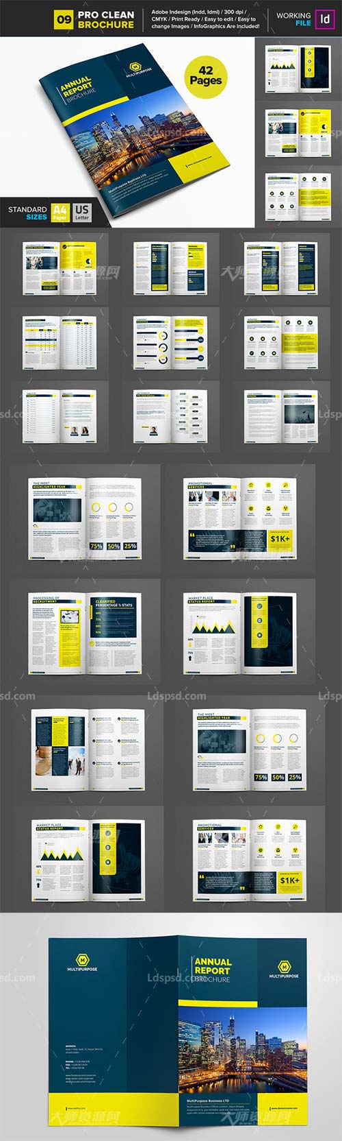 Clean Corporate Annual Report_V9,indesign模板－年终报刊(42页/通用型)